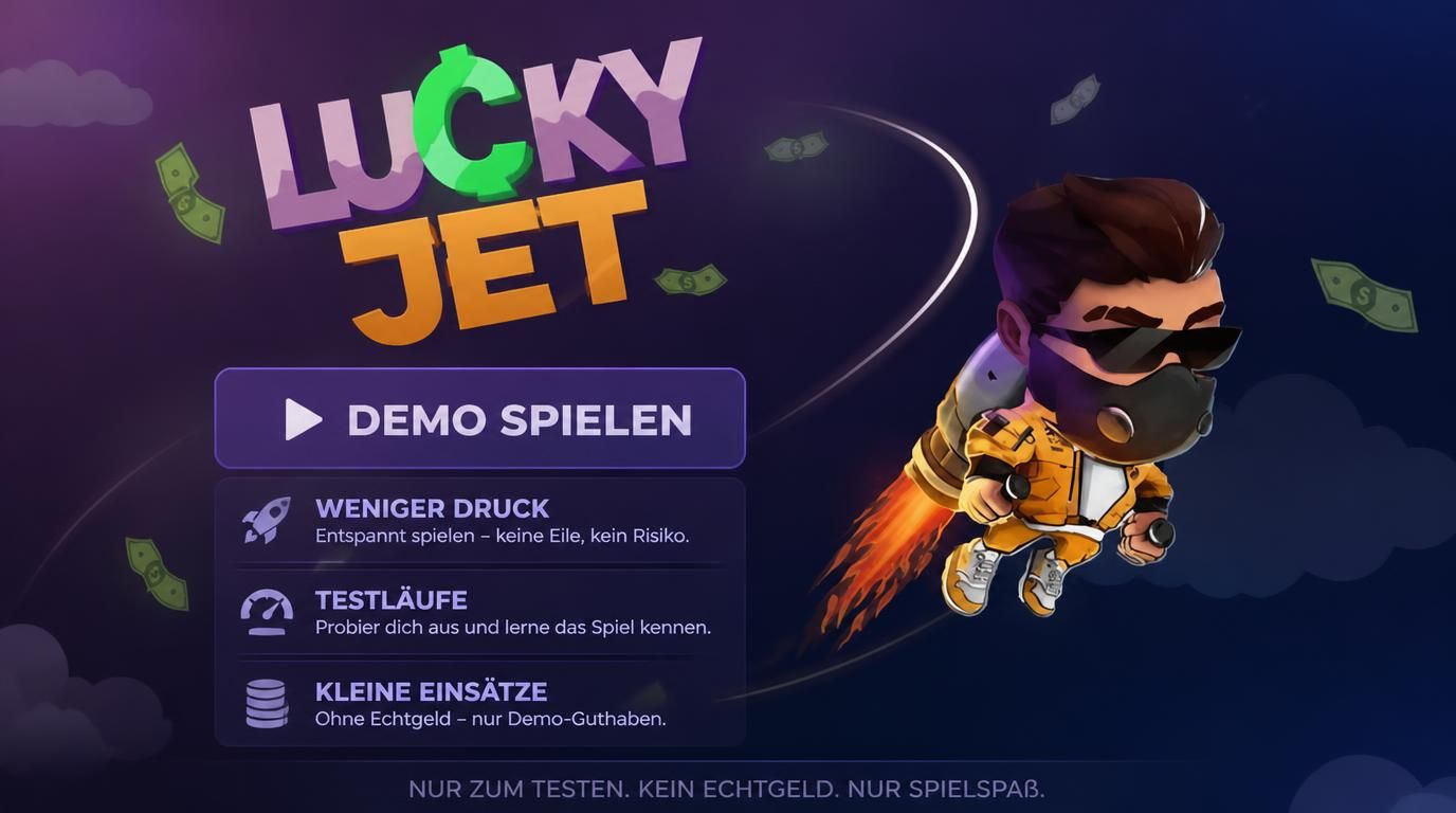 Demo-Modus Darstellung, Bildschirm mit „Demo spielen“, weniger Druck, Testläufe, kleine Einsätze ohne Echtgeld